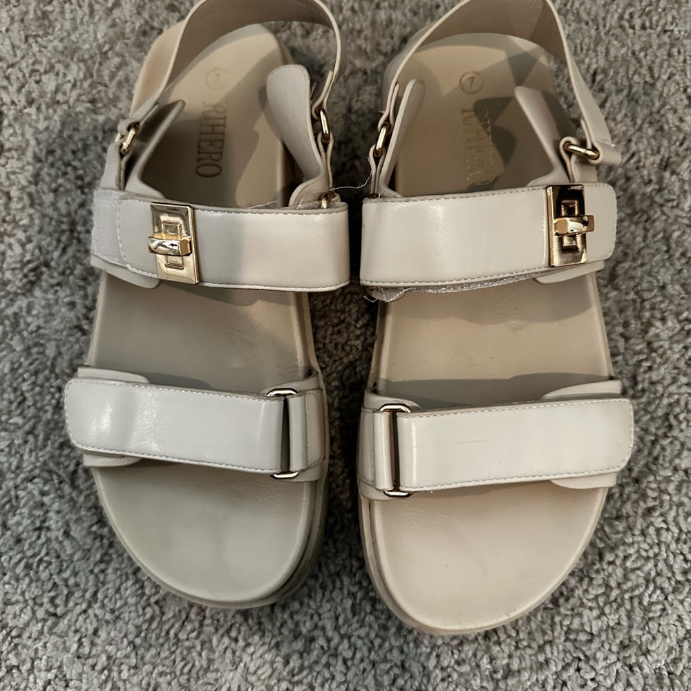 Cream Sandals with Adjustable Straps and Sturdy Sole